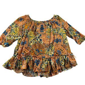 Bohemian Floral Print Blouse Top By Melloday Size S 97% Polyester 3% Spandex